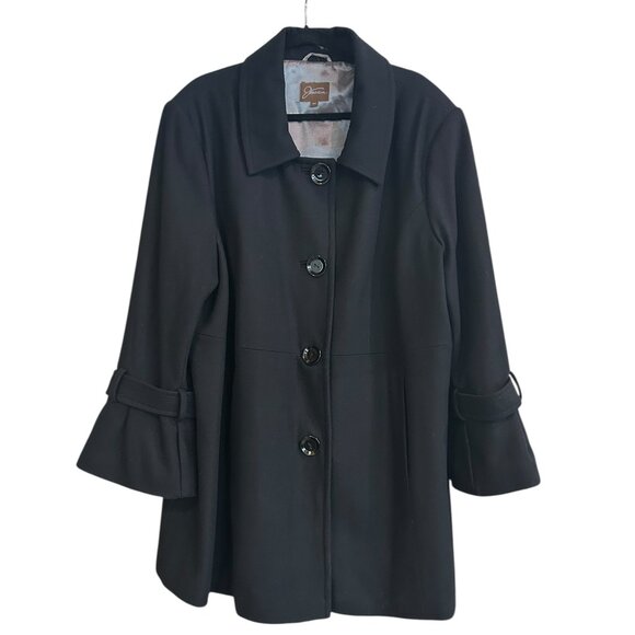 Vintage Jessica Black Wool-Blend 3/4 Jacket Sz 24W Bell Sleeves Satin Lining - Picture 2 of 8